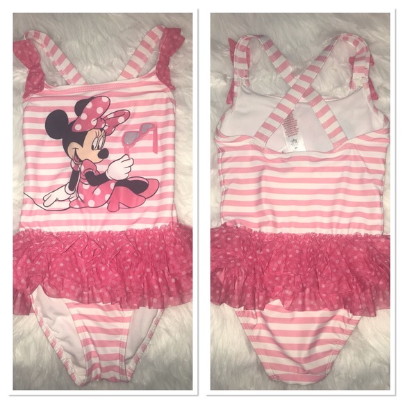 💜Disney Minnie Mouse Swimwear Bathing Suit Sz 5/6 - Picture 2 of 5